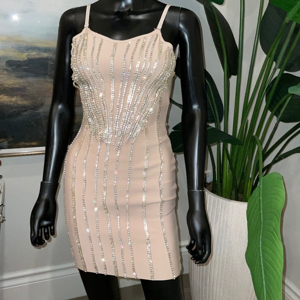 Nude Dress loaded with Rhinestones! Beautiful Never worm